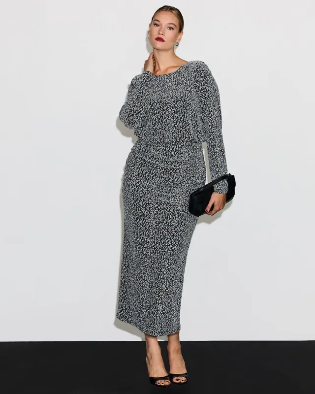 Long-Sleeve Midi Dress with Metallic Leopard Print sold by Reitmans