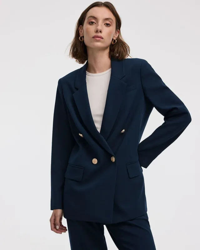 Double-Breasted Blazer with Crest sold by Reitmans