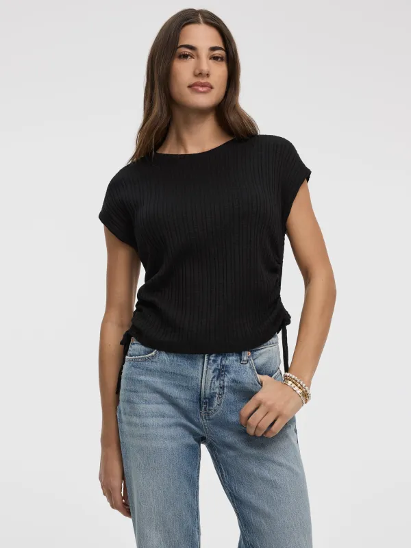 Extended-Sleeve Shirred Tee with Drawstrings made by Reitmans