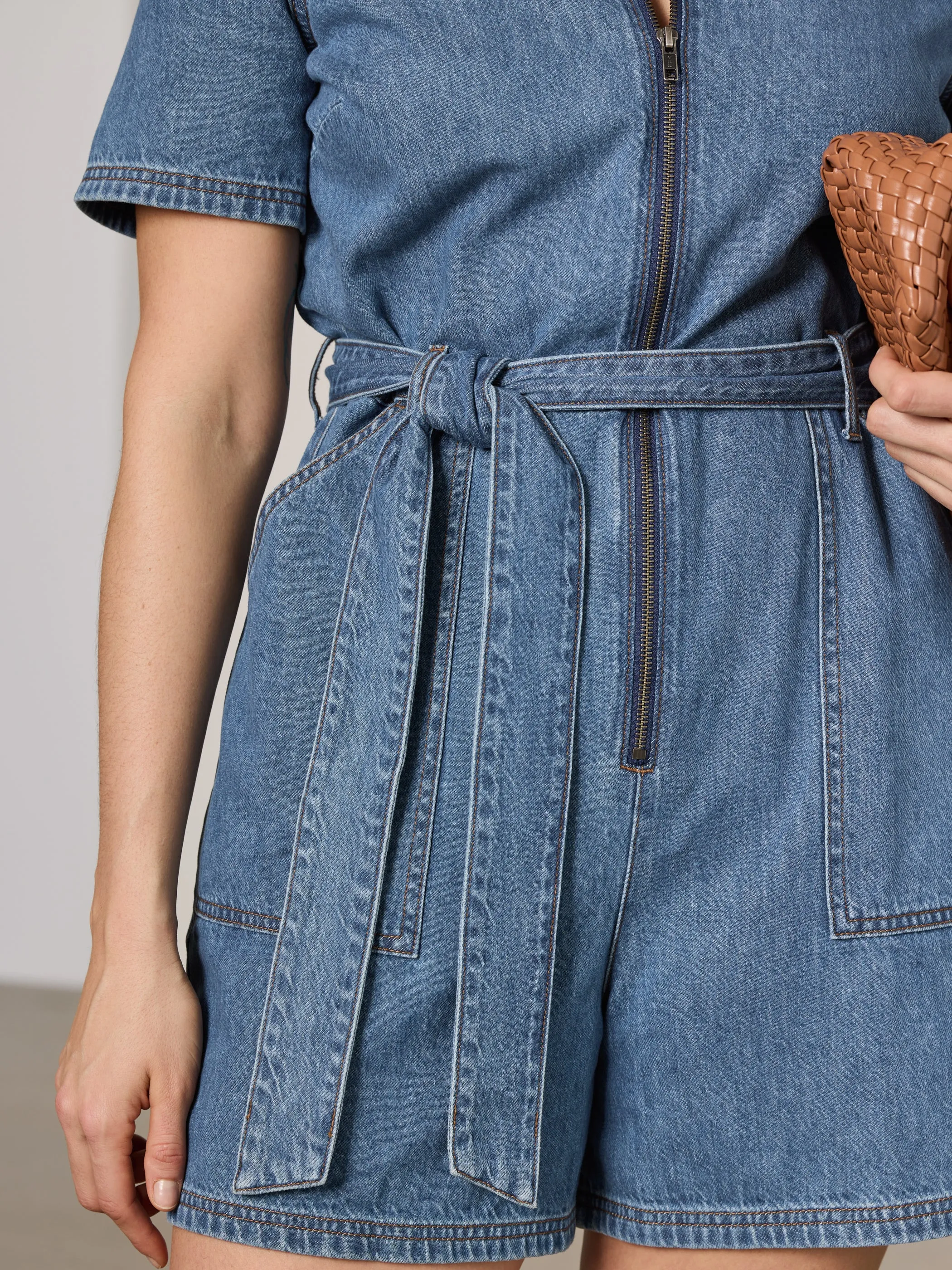 Short-Sleeve Denim Mini Dress Romper sold by Reitmans product image thumbnail 5