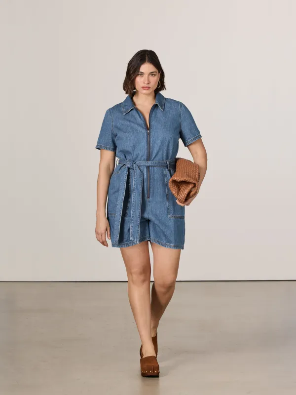 Short-Sleeve Denim Romper sold by Reitmans