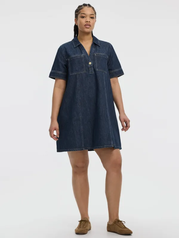Elbow-Sleeve Shirt-Collar Denim Mini Dress sold by Reitmans