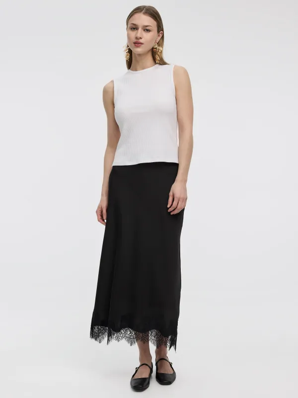 Satin A-Line Midi Skirt with Lace Trim sold by Reitmans