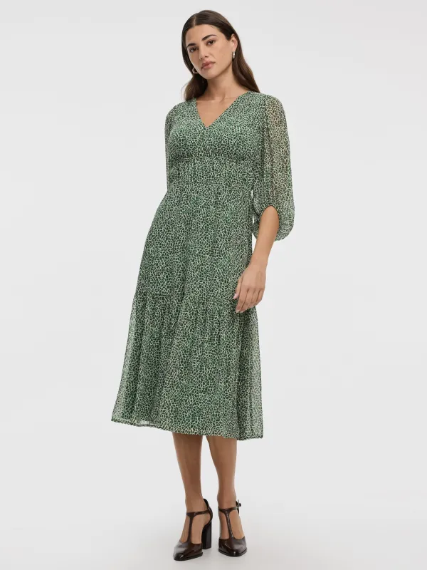 V-Neck Empire Midi Dress with Sheer Sleeves made by Reitmans