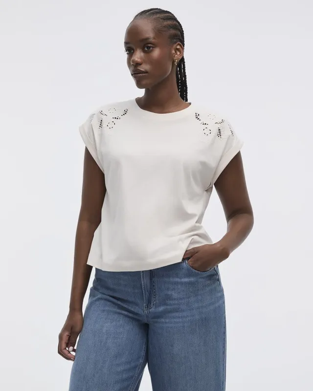 Extended-Sleeve Crew-Neck Tee with Crochet Details made by Reitmans