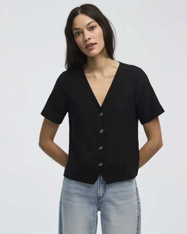Short-Sleeve V-Neck Buttoned-Down Blouse sold by Reitmans