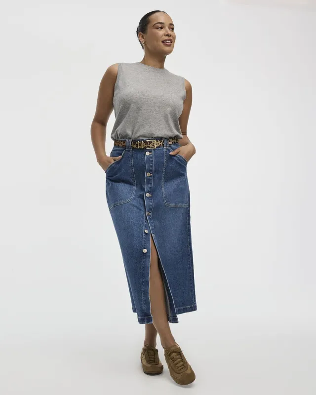 Midi A-Line Buttoned-Down Denim Skirt sold by Reitmans