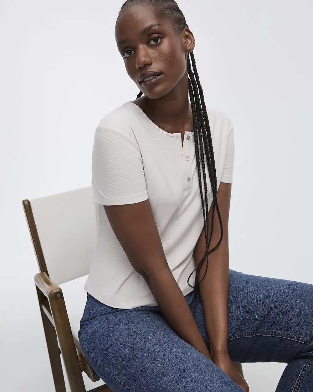 Ribbed Henley T-Shirt sold by Reitmans product image thumbnail 3