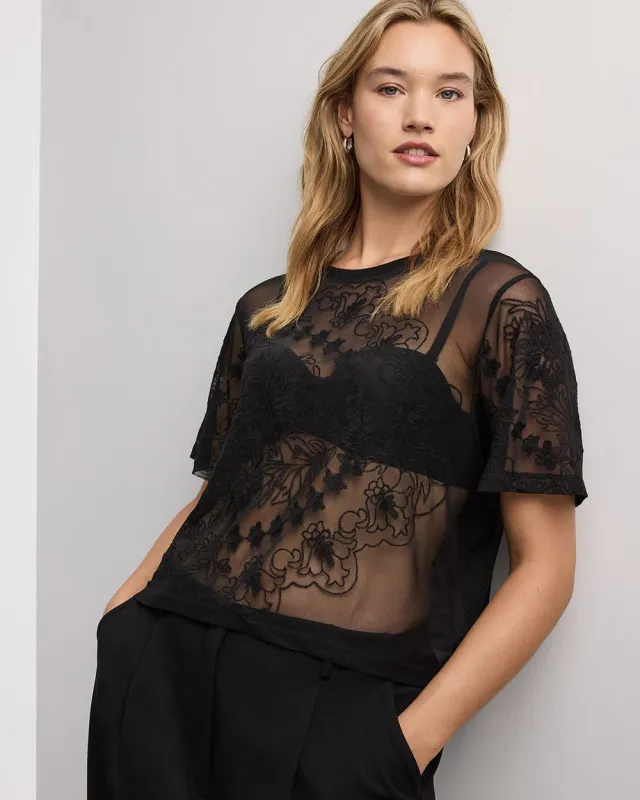 Short-Sleeve Lace Top with Embroideries sold by Reitmans