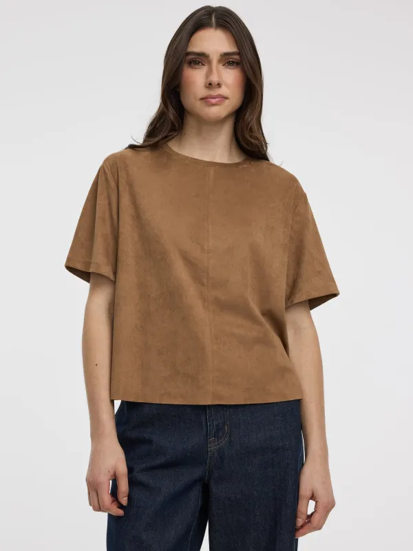 Faux-Suede Crew-Neck T-Shirt sold by Reitmans