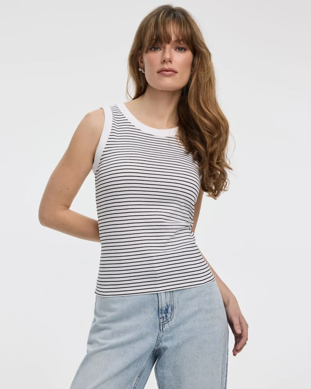 Striped Crew-Neck Tank - R Essentials sold by Reitmans