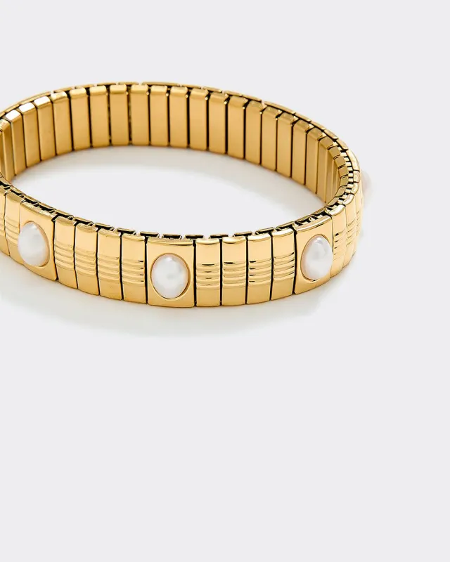 Stainless Steel Baguette Bracelet with Pearls sold by Reitmans