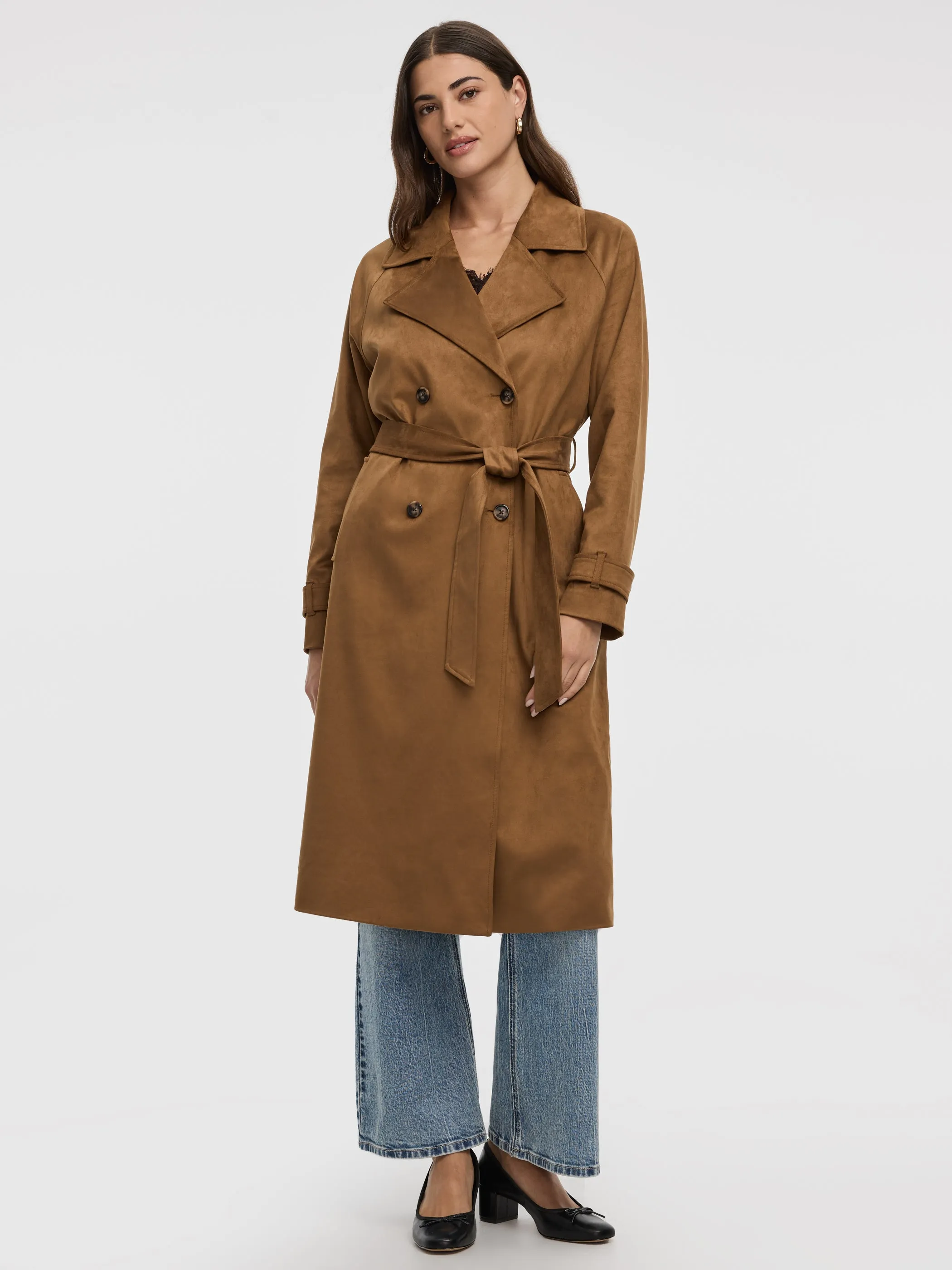 Faux Suede Trench Coat sold by Reitmans