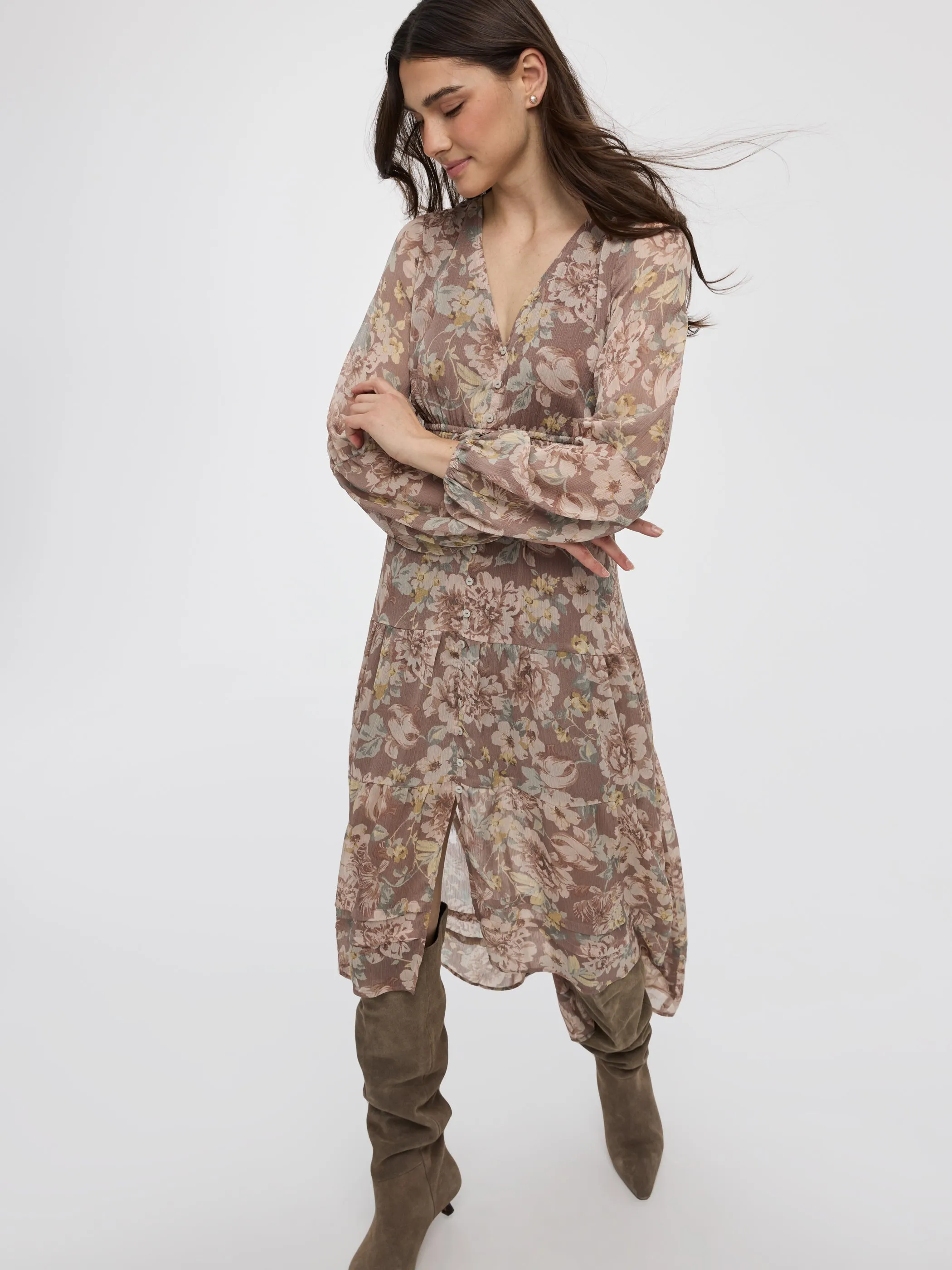 Long-Sleeve Maxi Tiered Dress sold by Reitmans product image thumbnail 3