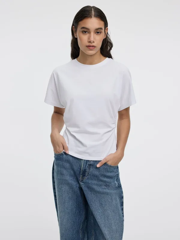 Short-Sleeve Crew-Neck Tee with Shirred Sides made by Reitmans