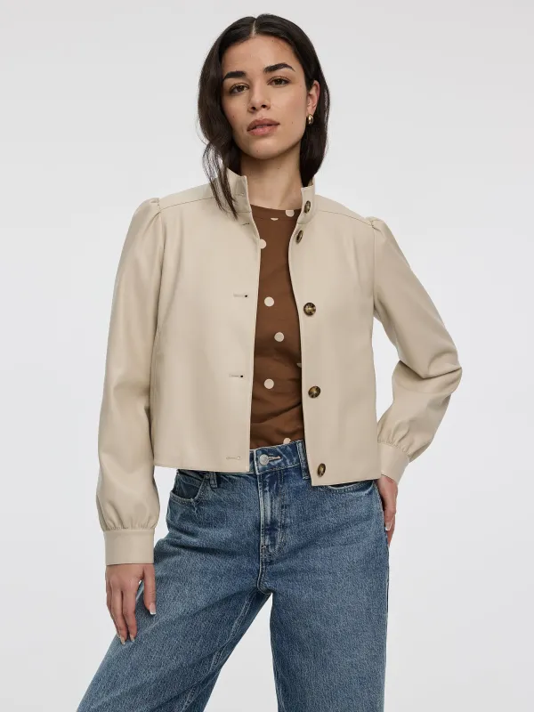 Cropped Faux Leather Jacket sold by Reitmans