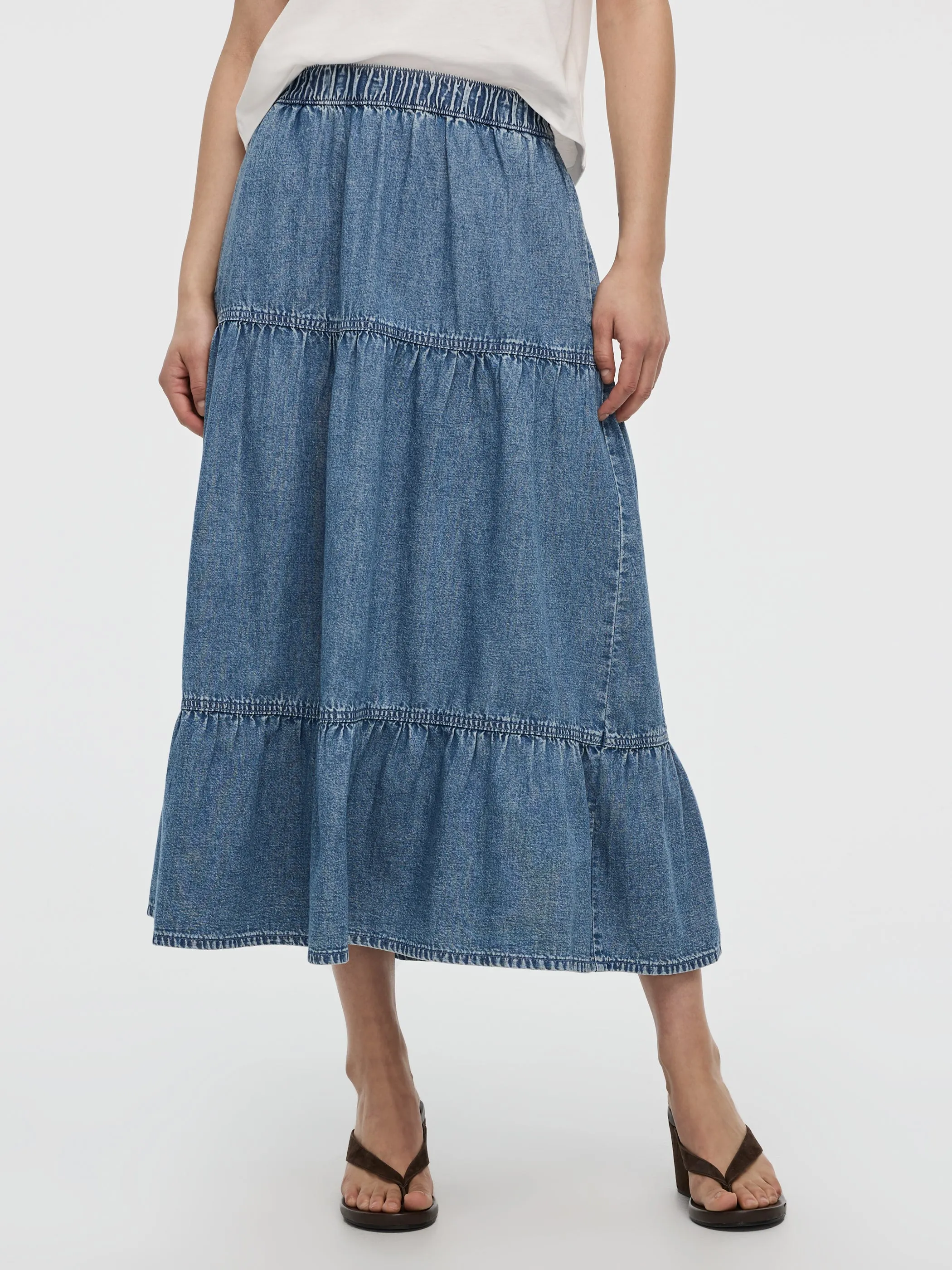 Pull-On Tiered Denim Midi Skirt sold by Reitmans product image thumbnail 2