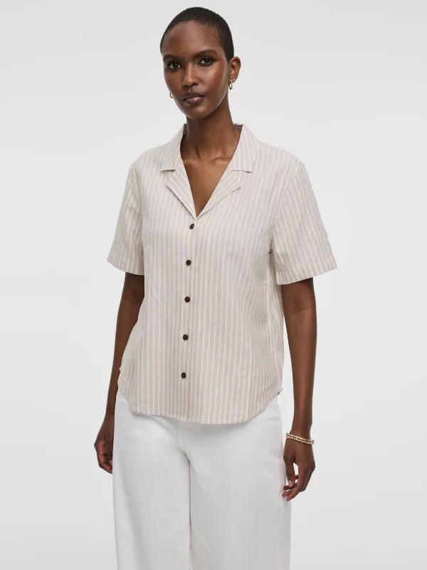 Striped Short-Sleeve Shirt with Pyjama Collar made by Reitmans