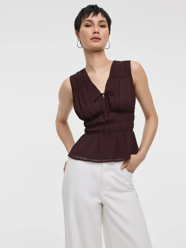 Sleeveless V-Neck Blouse with Smocked Waist made by Reitmans