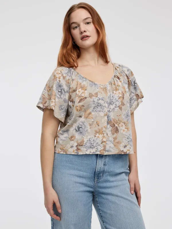 Short-Flutter-Sleeve V-Neck Buttoned-Down Blouse made by Reitmans