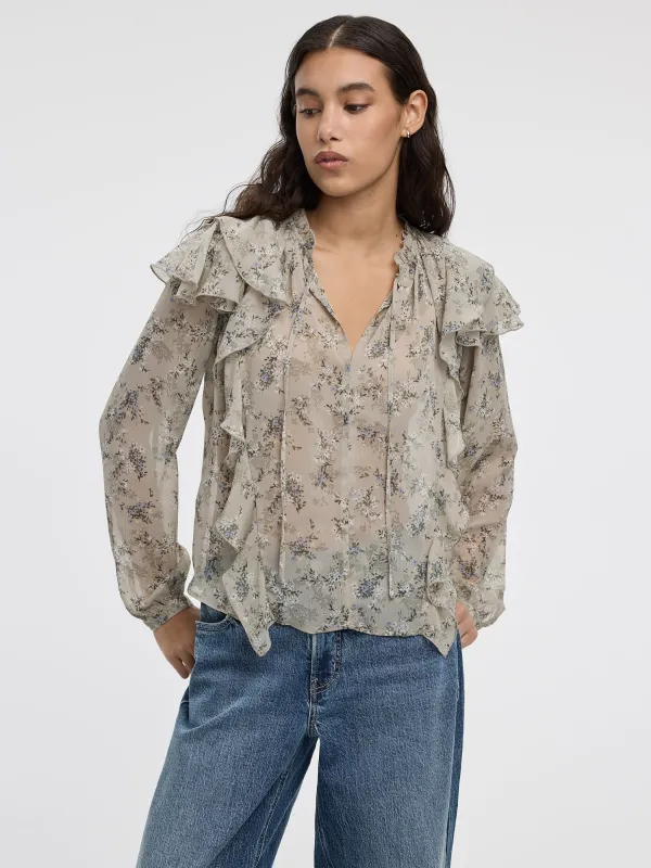 Long-Sleeve Split-Neck Blouse with Ruffled Details made by Reitmans