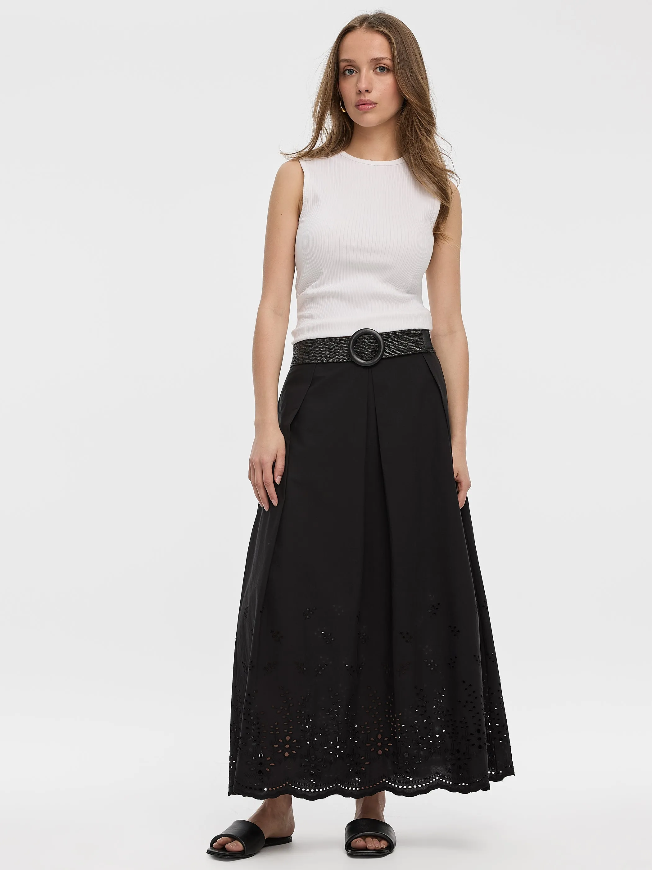 Pleated Midi Skirt with Embroidered Details sold by Reitmans