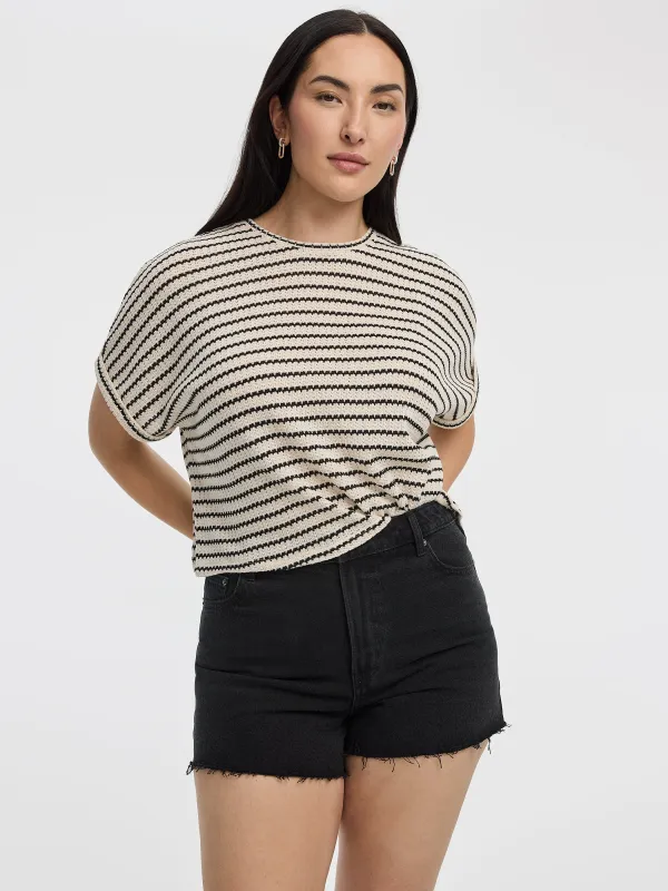 Striped Short-Dolman-Sleeve Crew-Neck Tee made by Reitmans