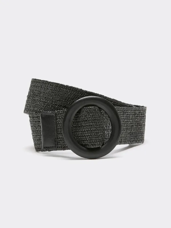 Elastic Straw Belt with Round Wooden Buckle made by Reitmans
