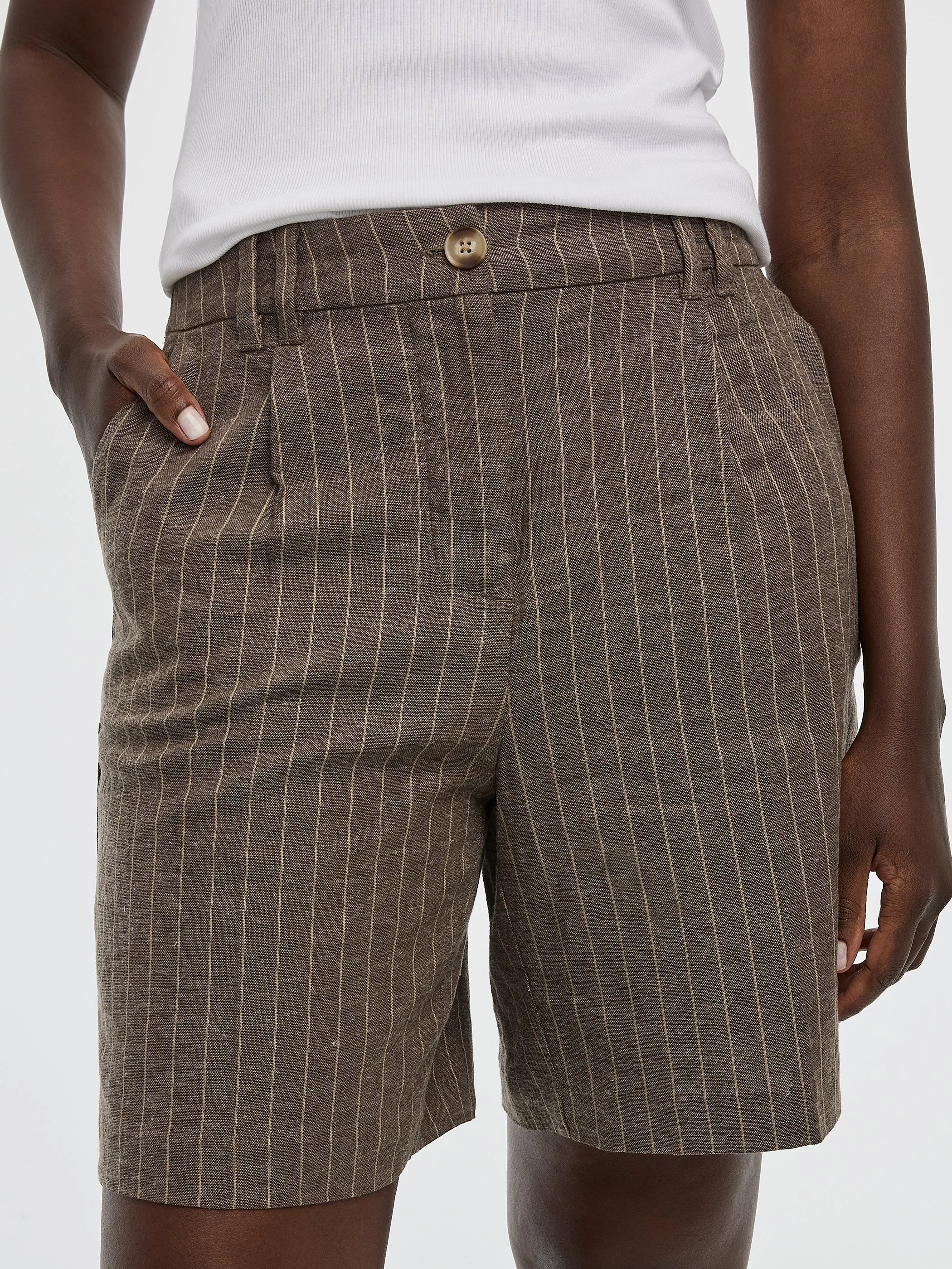 Striped Linen-Blend High-Rise Bermuda sold by Reitmans product image thumbnail 2