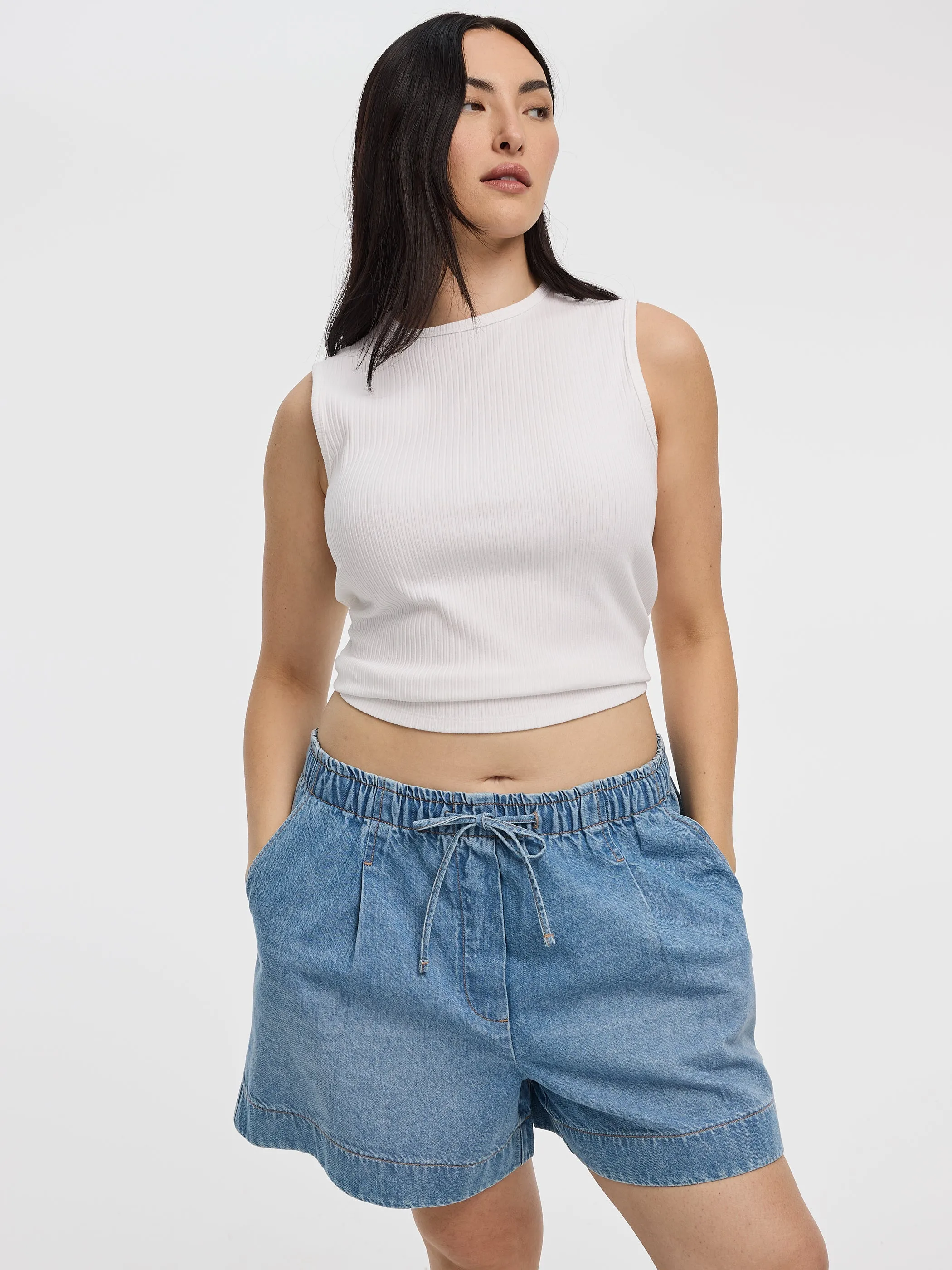 Cotton Denim Shorts with Elastic Waistband sold by Reitmans product image thumbnail 4