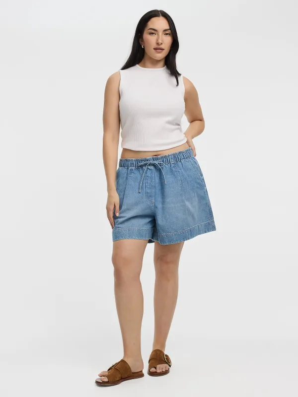 Cotton Denim Shorts with Elastic Waistband made by Reitmans