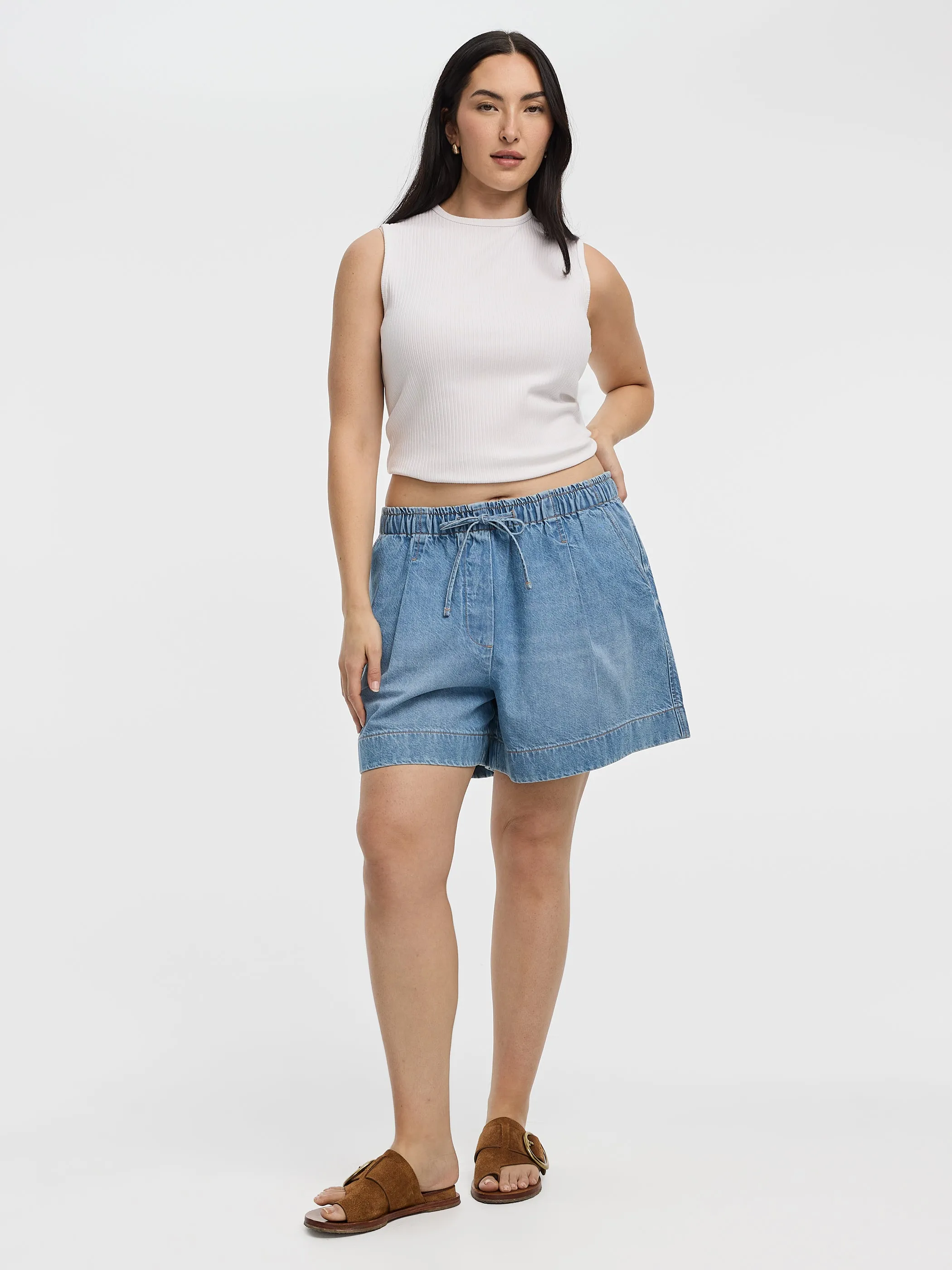 Cotton Denim Shorts with Elastic Waistband sold by Reitmans