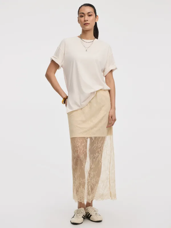 Midi Mesh Skirt with Lace Trim made by Reitmans