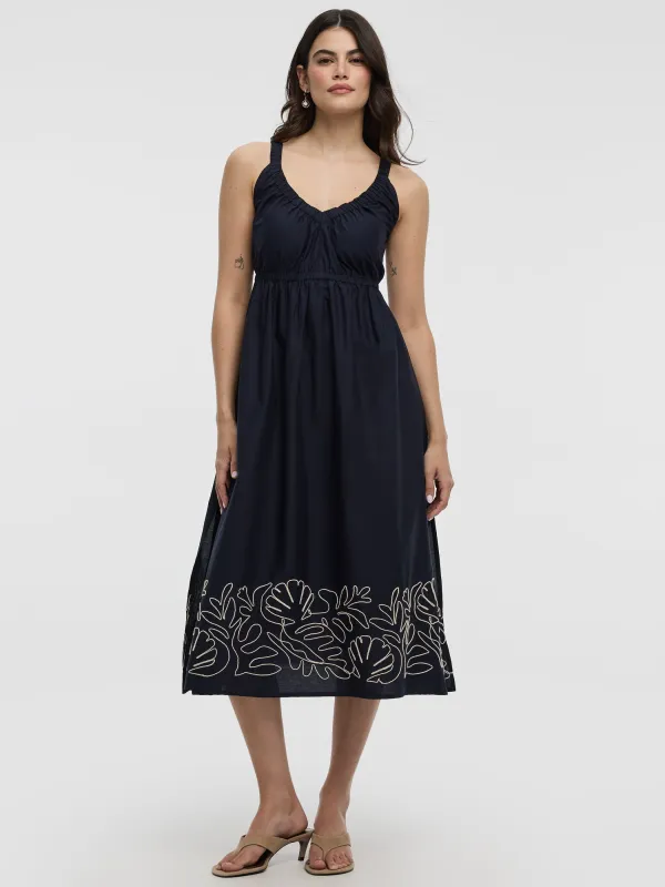 Sleeveless V-Neck Midi Dress with Soutache Embroideries made by Reitmans