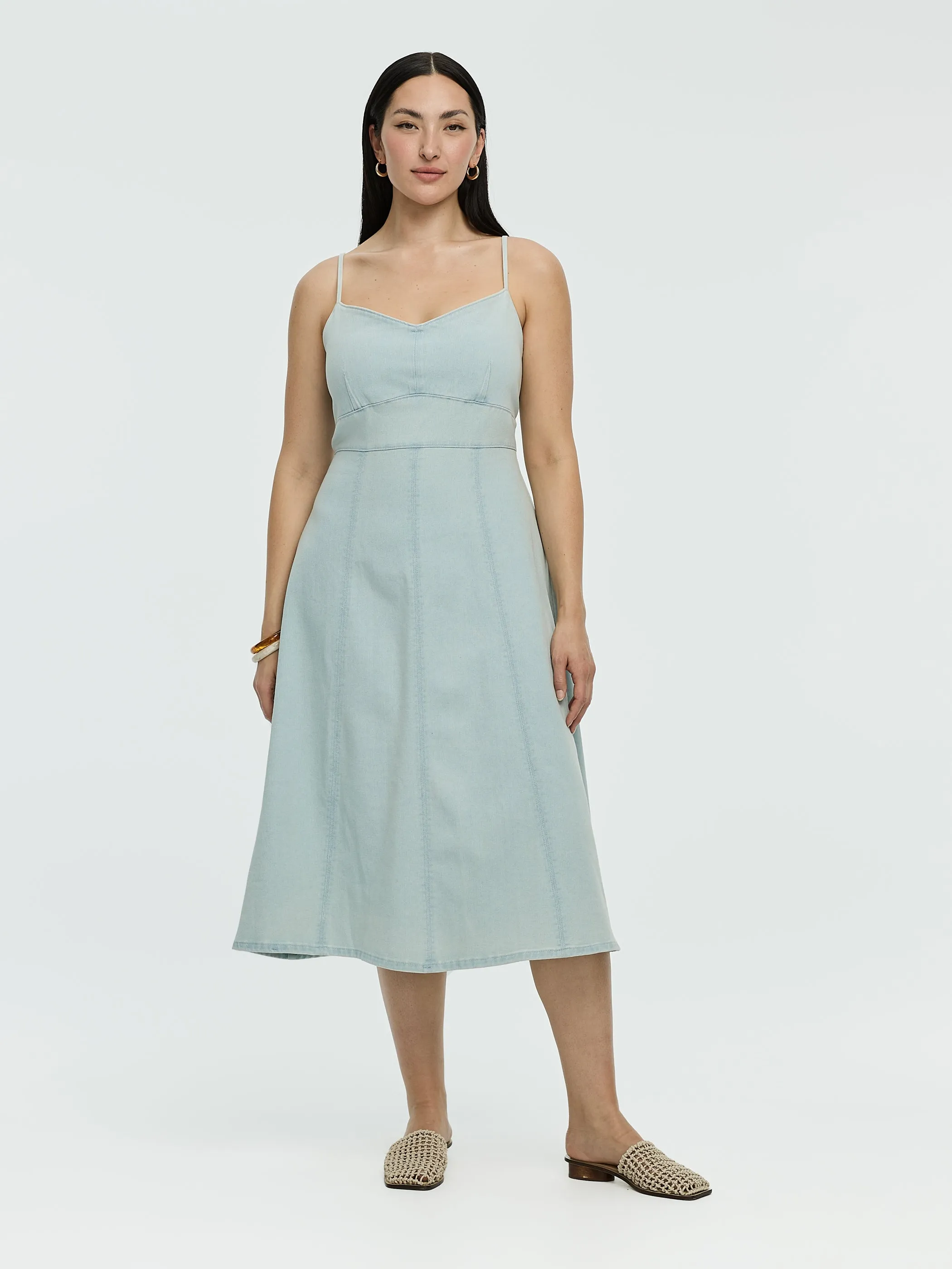 Sleeveless Denim Midi Dress with Sweetheart Neckline sold by Reitmans