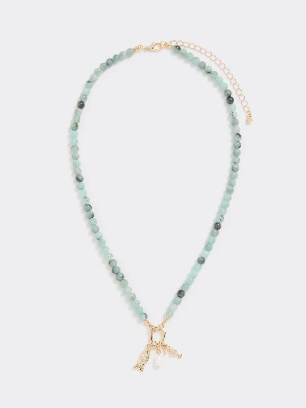 Beaded Necklace with Fish and Freshwater Pearl made by Reitmans
