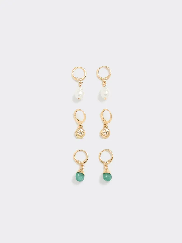 Ladies Metal Imitation Earrings Set – 3 Pairs Hoop & Pendant made by Reitmans