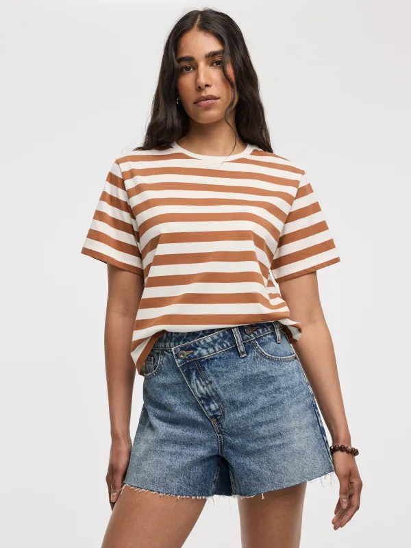 Striped Crew-Neck Boxy T-Shirt made by Reitmans