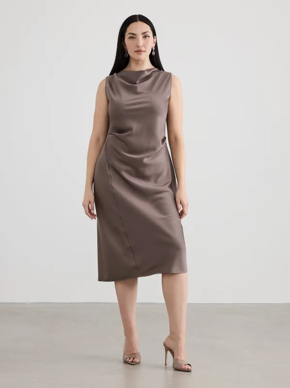 Sleeveless Midi Dress with Draped Neckline made by Reitmans