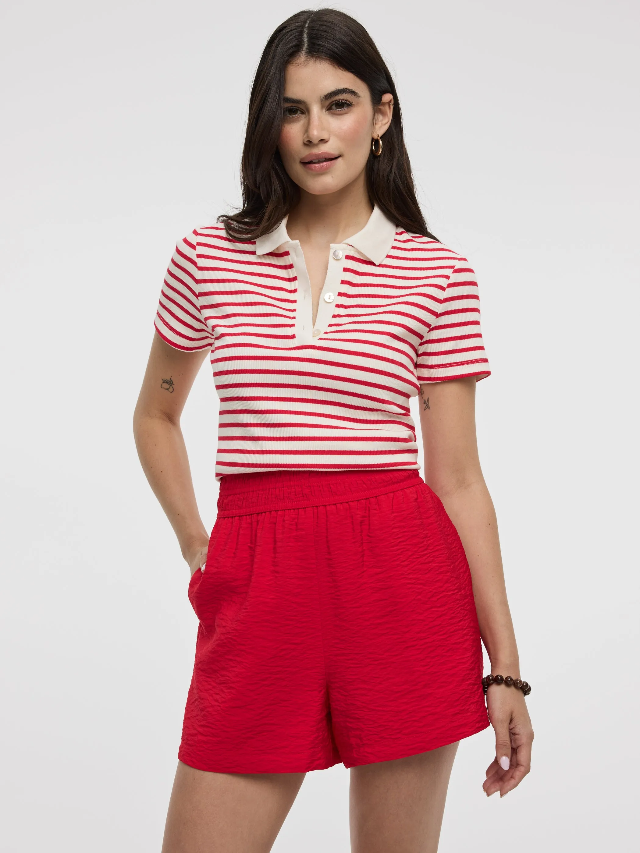 Striped Short-Sleeve Polo Sweater sold by Reitmans product image thumbnail 5