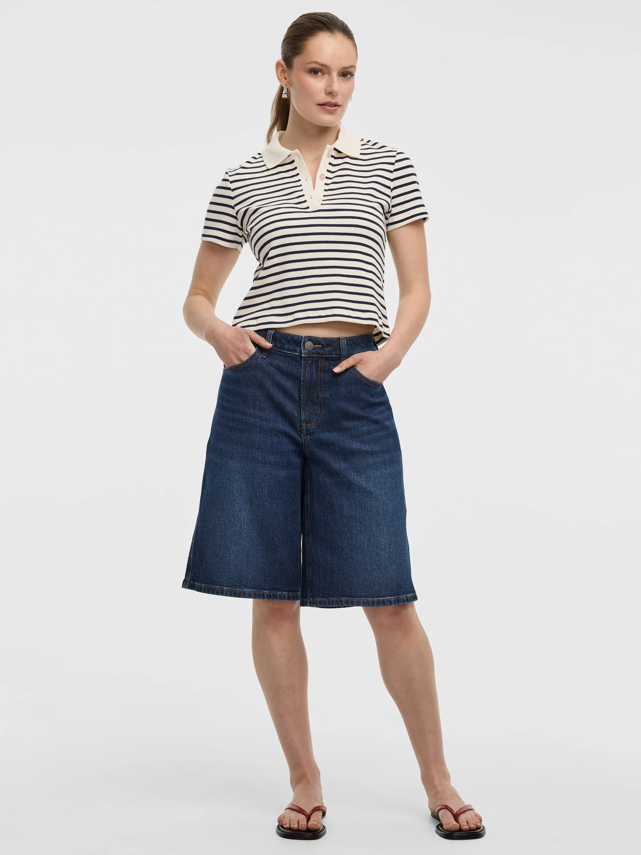Striped Short-Sleeve Polo Sweater sold by Reitmans product image thumbnail 4