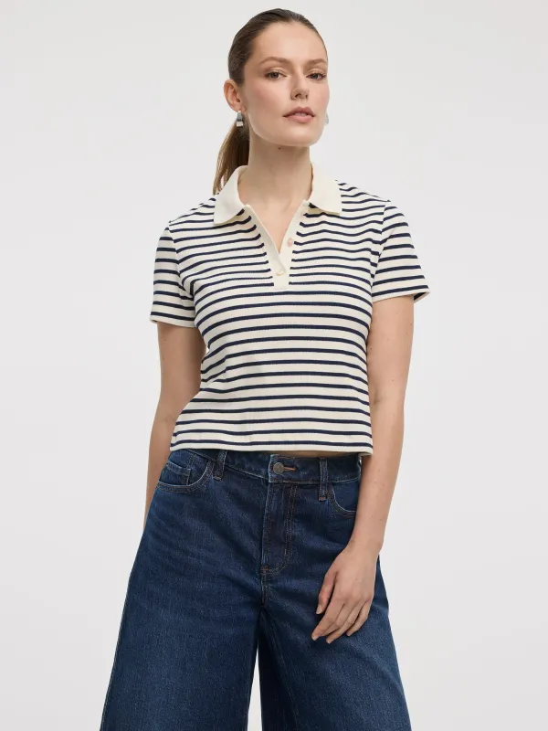 Striped Short-Sleeve Polo Sweater made by Reitmans