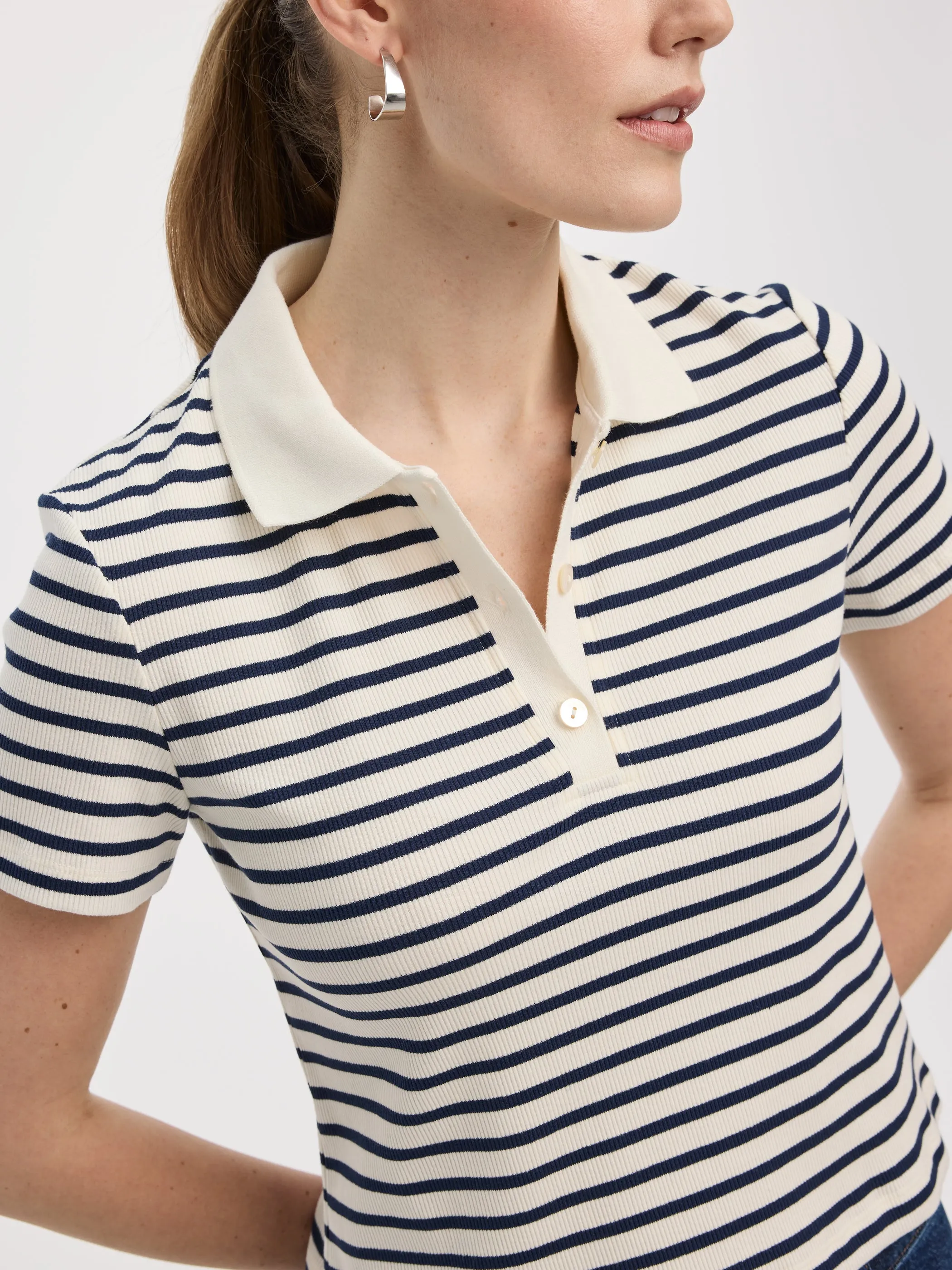 Striped Short-Sleeve Polo Sweater sold by Reitmans product image thumbnail 2