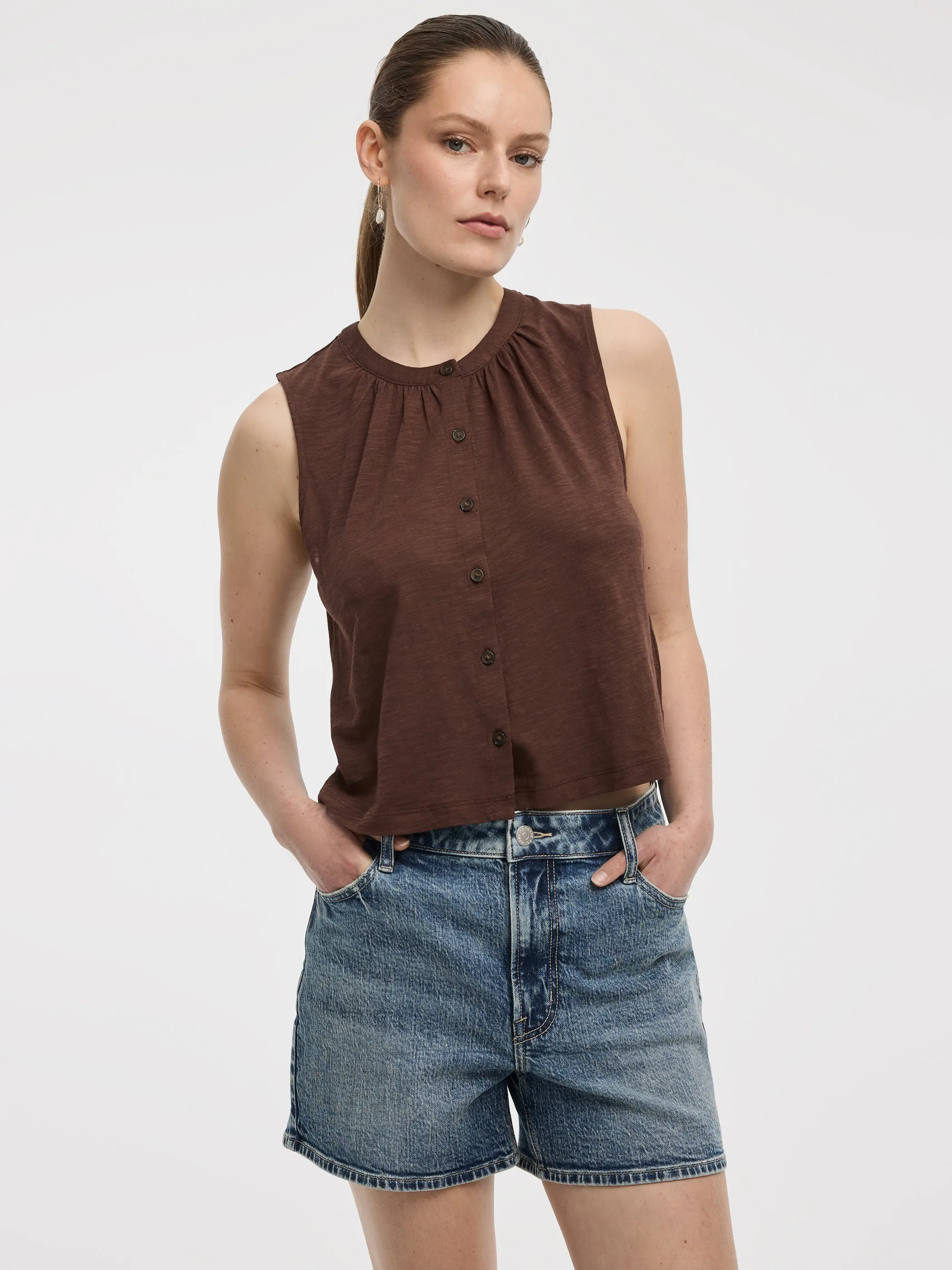 Buttoned-Down Crew-Neck Tank sold by Reitmans