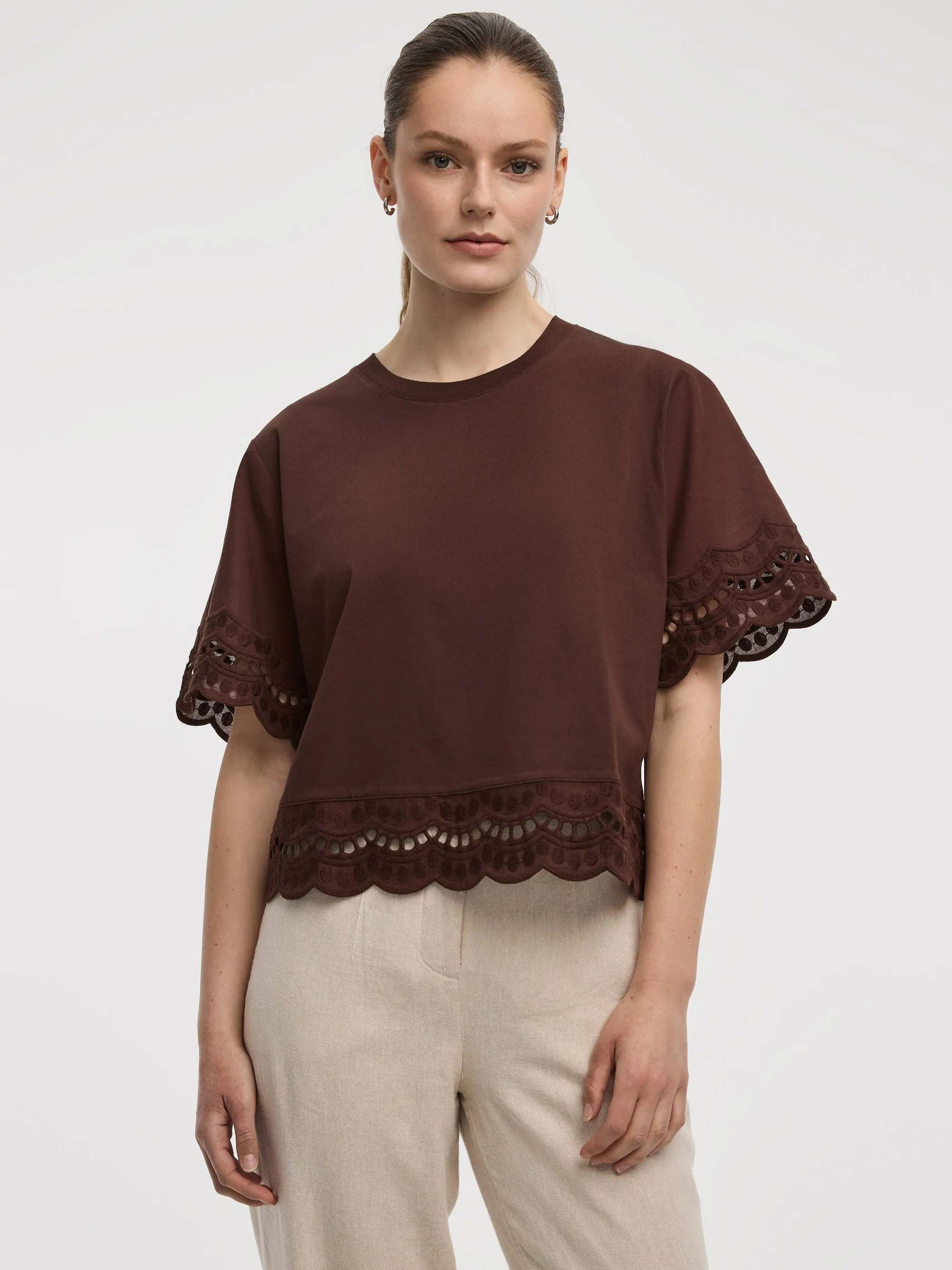 Short-Sleeve Mix-Media Top with Embroidered Trims sold by Reitmans product image thumbnail 5