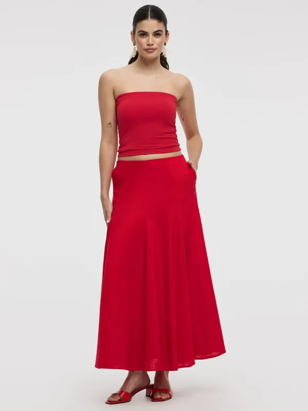 Linen High-Rise A-Line Midi Skirt made by Reitmans
