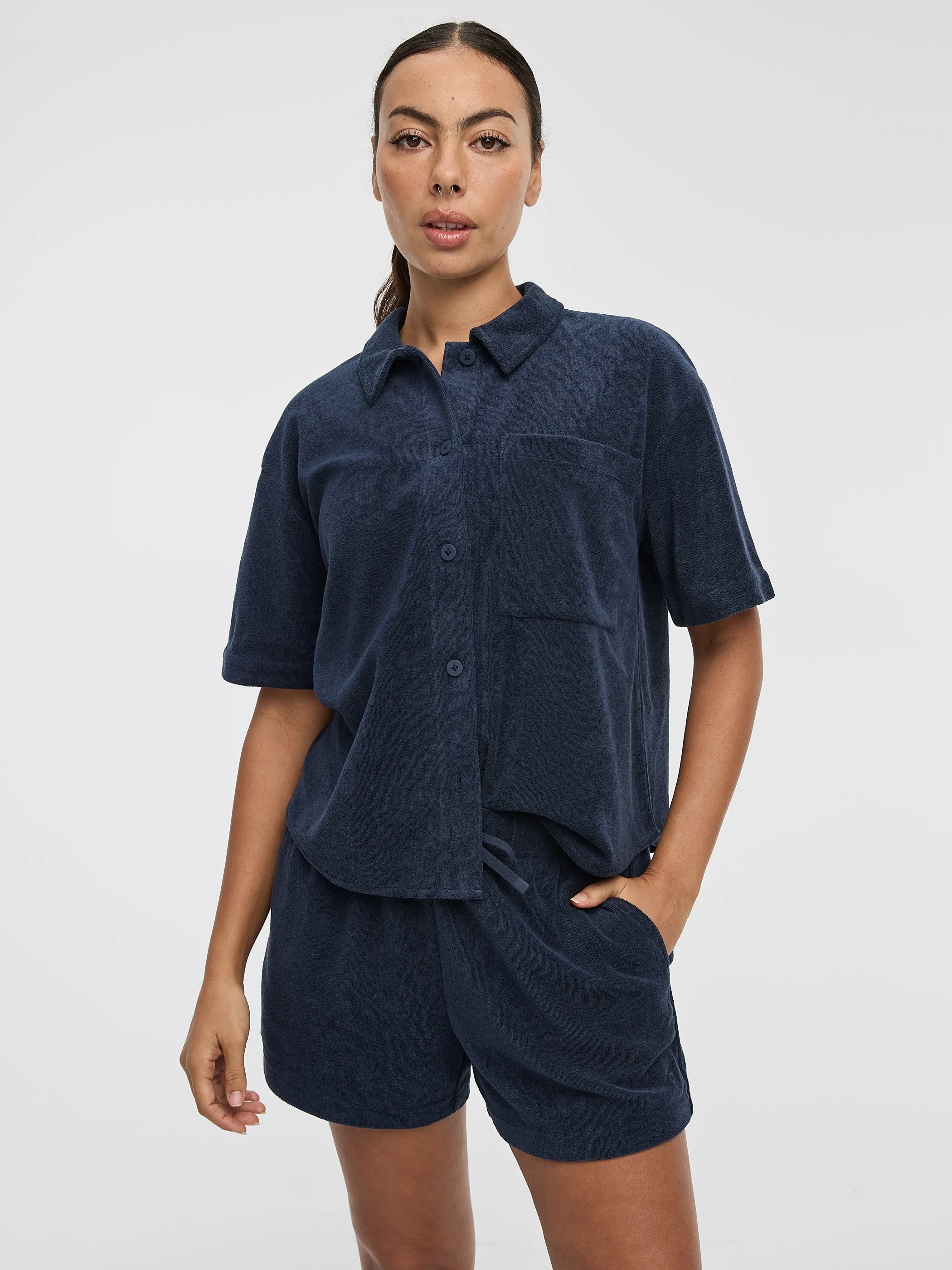Short-Sleeve Towel-Terry Shirt - Hyba sold by Reitmans