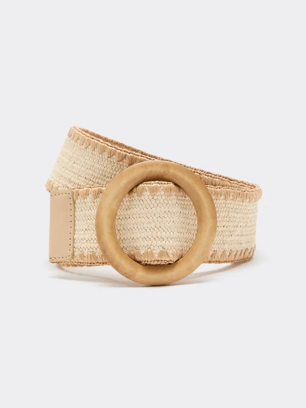 Elastic Straw Belt with Round Wooden Buckle made by Reitmans