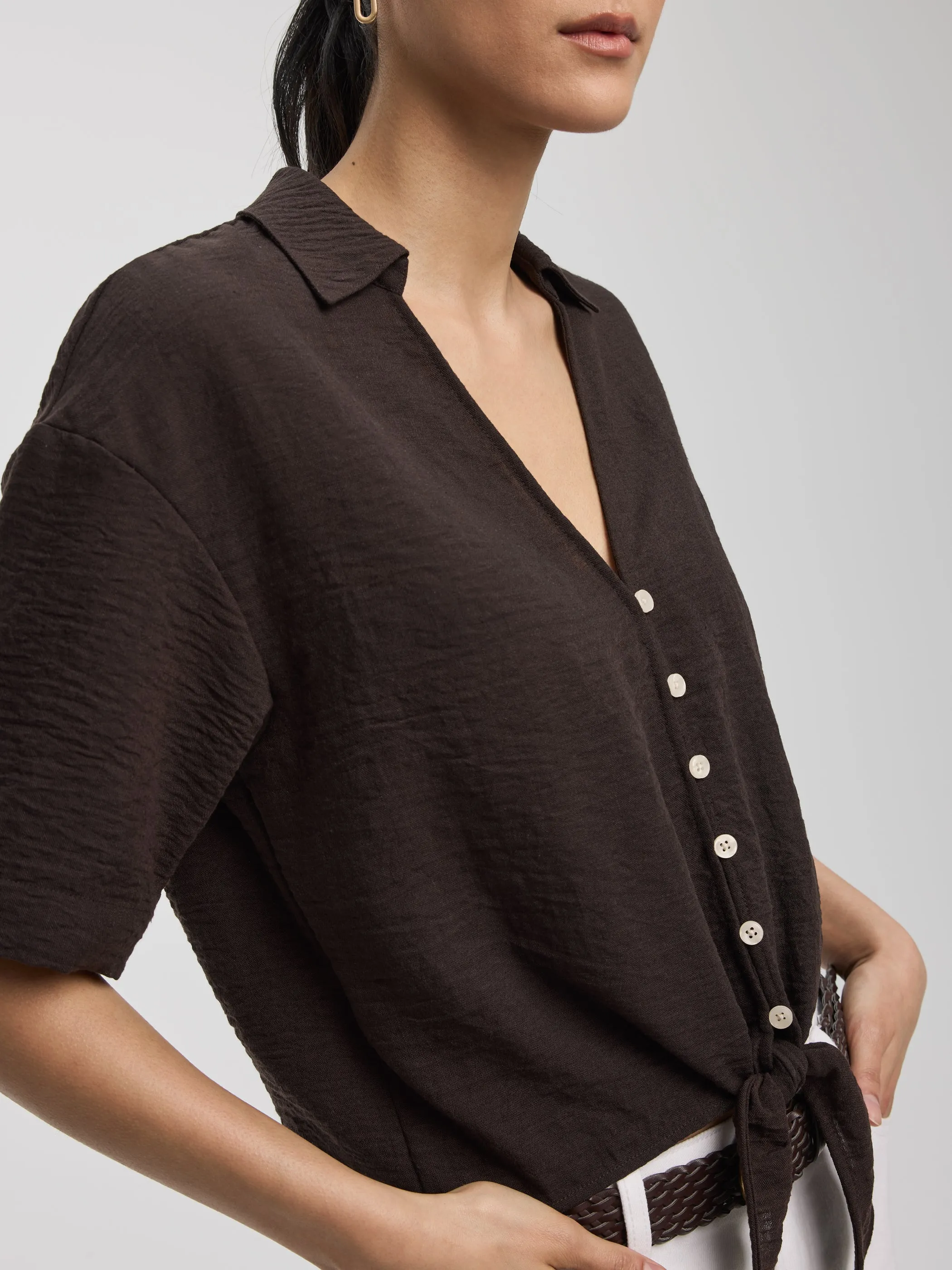 Short-Sleeve V-Neck Blouse with Self-Tie Closure sold by Reitmans product image thumbnail 2