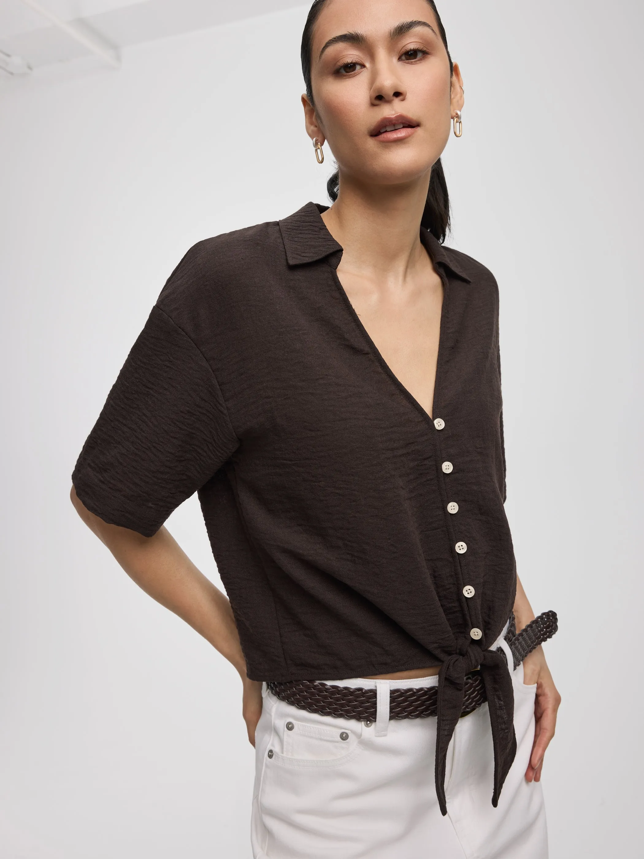 Short-Sleeve V-Neck Blouse with Self-Tie Closure sold by Reitmans product image thumbnail 4